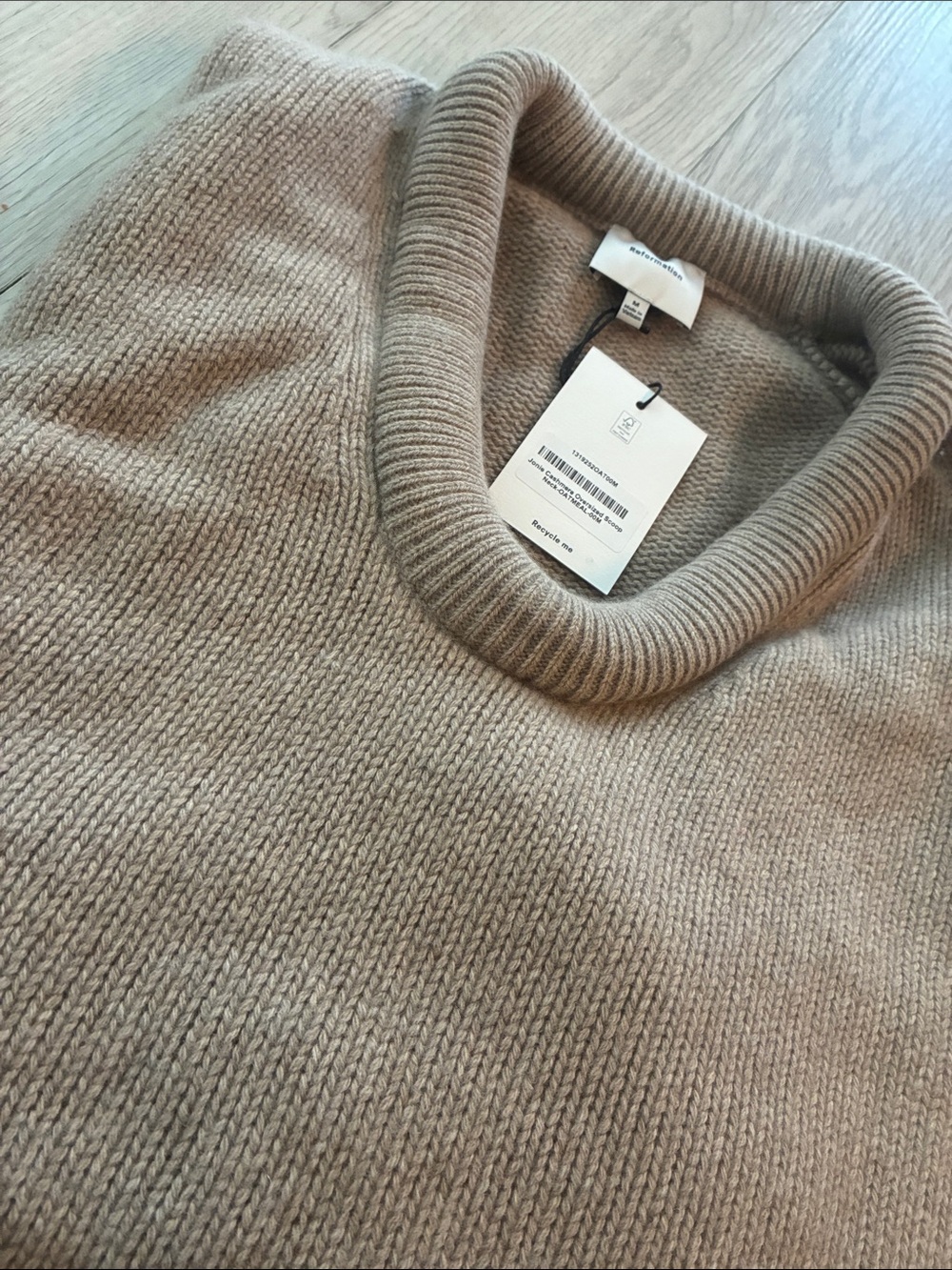 Brand New Reformation Jonie Cashmere Oversized Scoop Neck Oatmeal